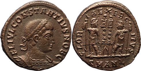 Ancient Roman coin of Constantius II minted in Antioch - GLORIA EXERCITVS